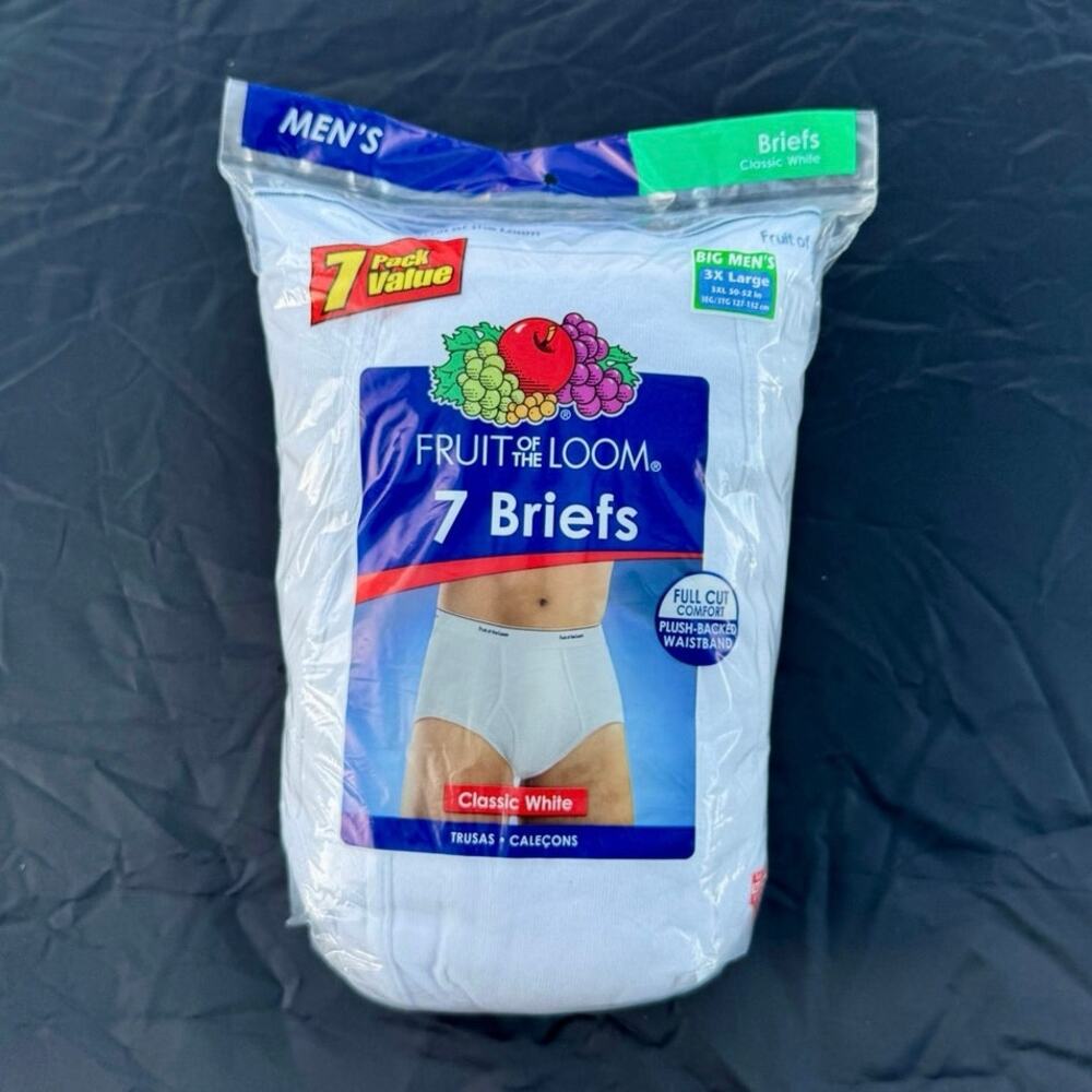 Fruit of the Loom Men’s Briefs 3XL 50-52 White 7 Pack NIB 100% Cotton